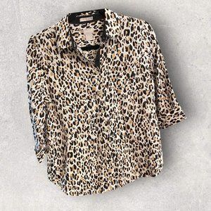 Chico’s Leopard Shirt Size 00 Wrinkle-Free Linen New / ASAV